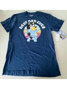 Bluey Best Dad Ever Navy Graphic Crew Neck T-Shirt Men Size Medium